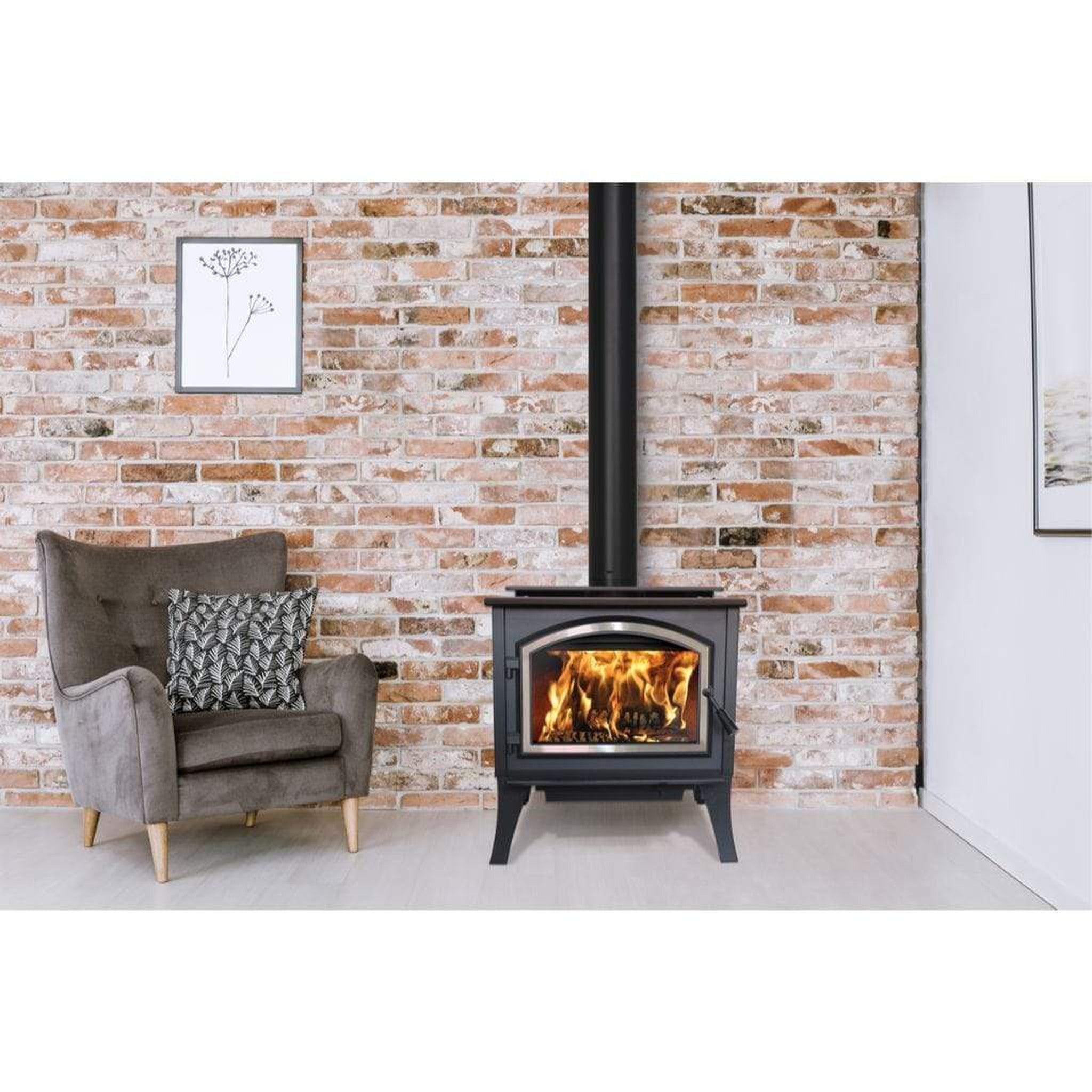 Empire Gateway 2300 26" Freestanding Wood Burning Stove – Non-Catalytic Cordwood Heating, Air Wash System, Metallic Black (WB23FS)