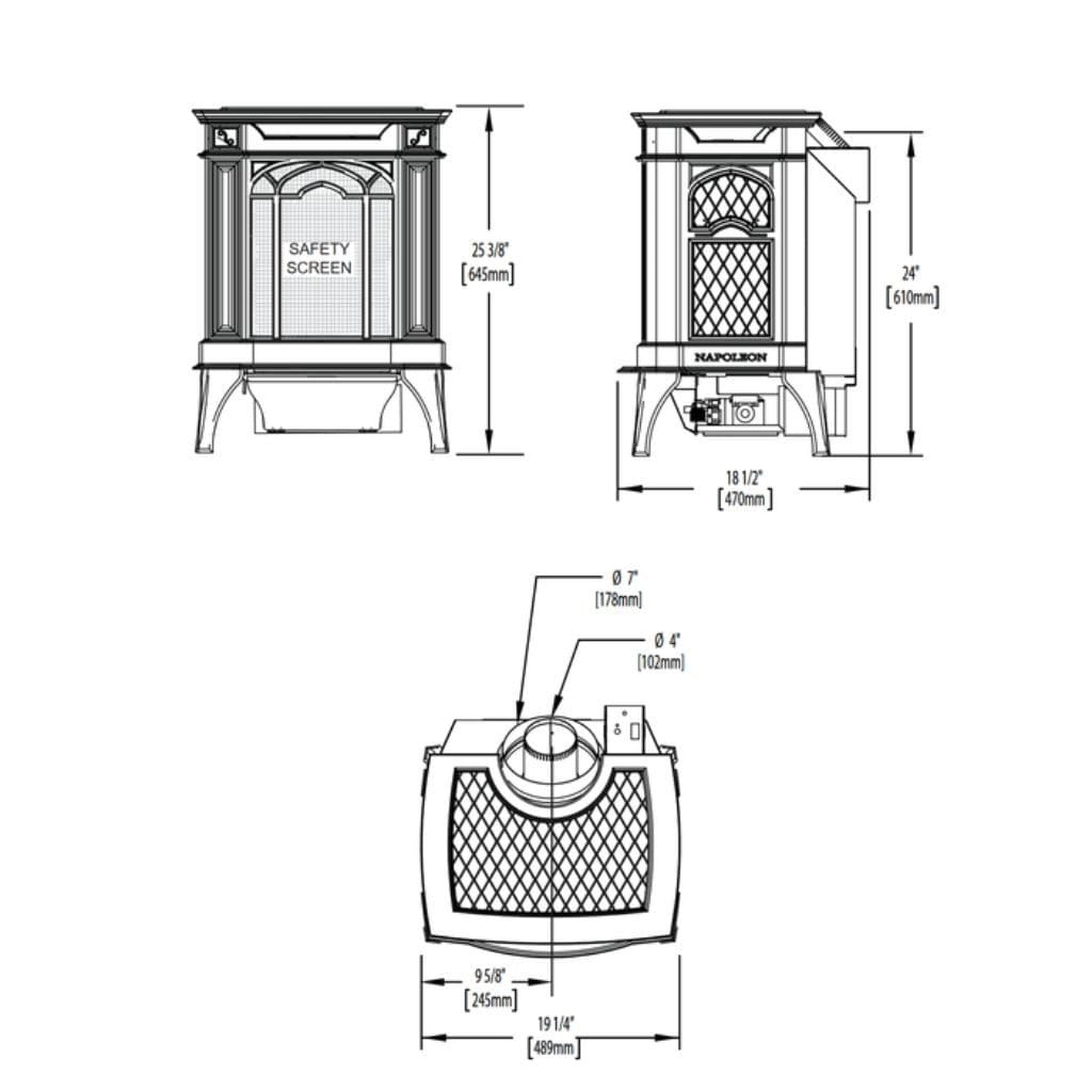 Napoleon Arlington 19" Metallic Black Direct Vent Cast Iron Gas Stove With Electronic Ignition