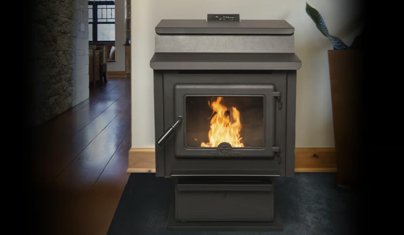 True North TN40 24" Wood Pellet Stove Vented Pedestal Base EPA2020 Black SKU 33010002