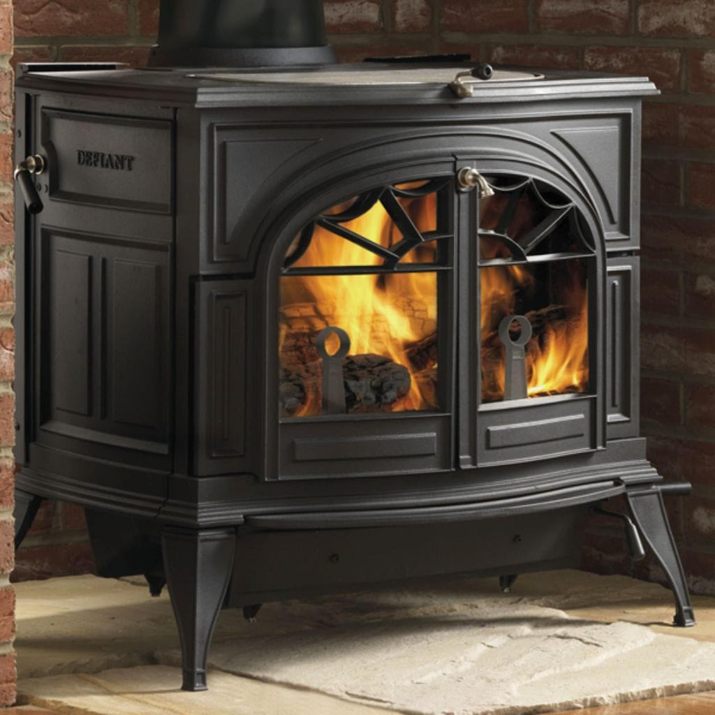 Vermont Castings Defiant 32" Classic Black Wood Burning Stove With Traditional Doors