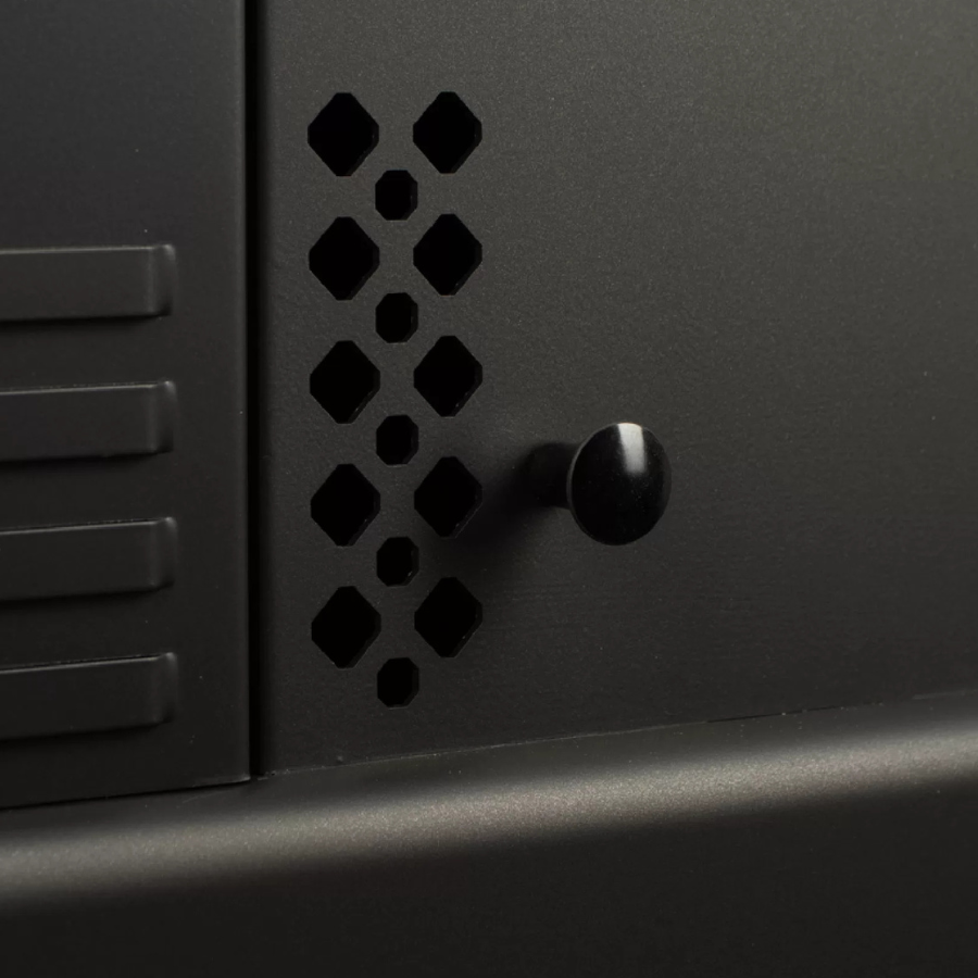 Ashley AP5622 Pellet Stove  - Close-up of a black metal cabinet
