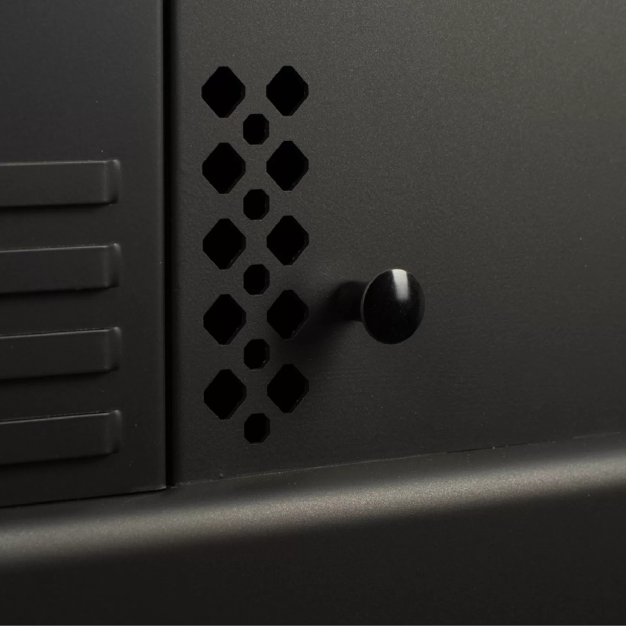 Ashley AP5622-W Pellet Stove - Close-up of a black cabinet with a handle