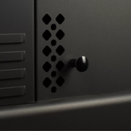 Ashley AP5622-W Pellet Stove - Close-up of a black cabinet with a handle