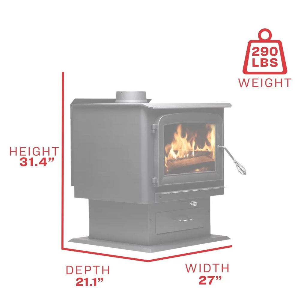 Ashley AW2020-P 2,000 Sq. Ft. Non-Catalytic Wood Stove - product dimensions