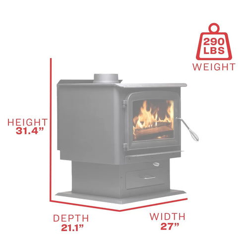 Ashley AW2020-P 2,000 Sq. Ft. Non-Catalytic Wood Stove - product dimensions