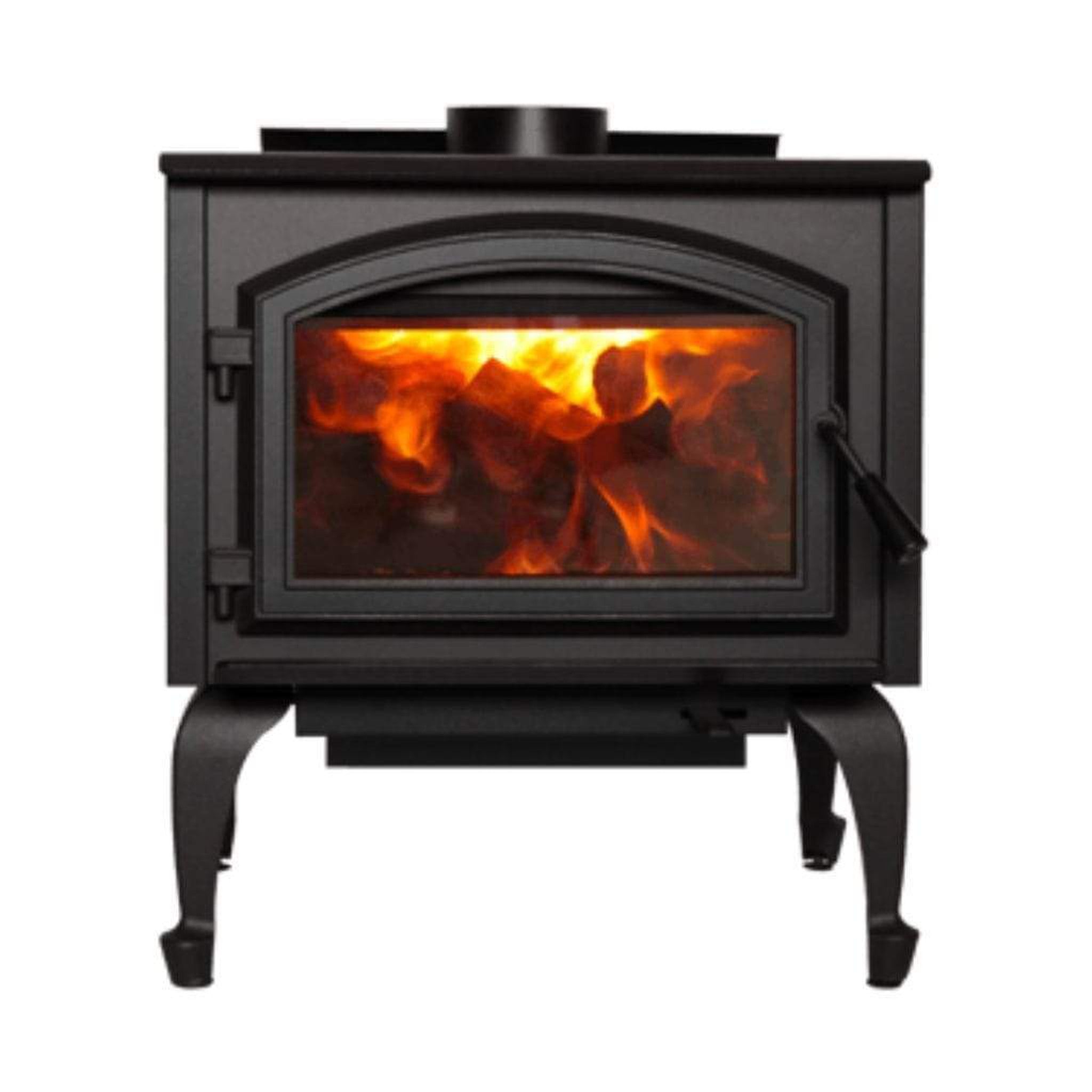 Empire Gateway 2300 26 inch freestanding wood burning stove in metallic black with air wash system and firebrick interior