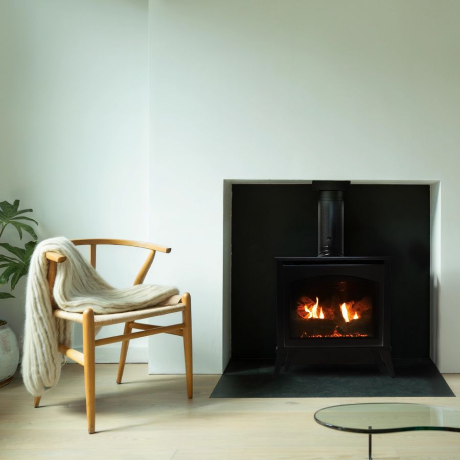 Empire Spirit 27 Inch Propane Gas Stove Direct Vent Medium Steel - Modern black fireplace