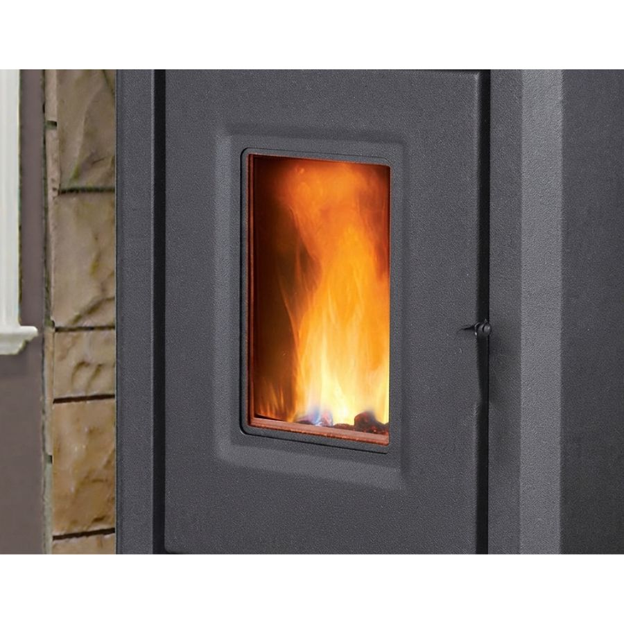 Enviro MAXX Freestanding Pellet Stove with a visible fire
