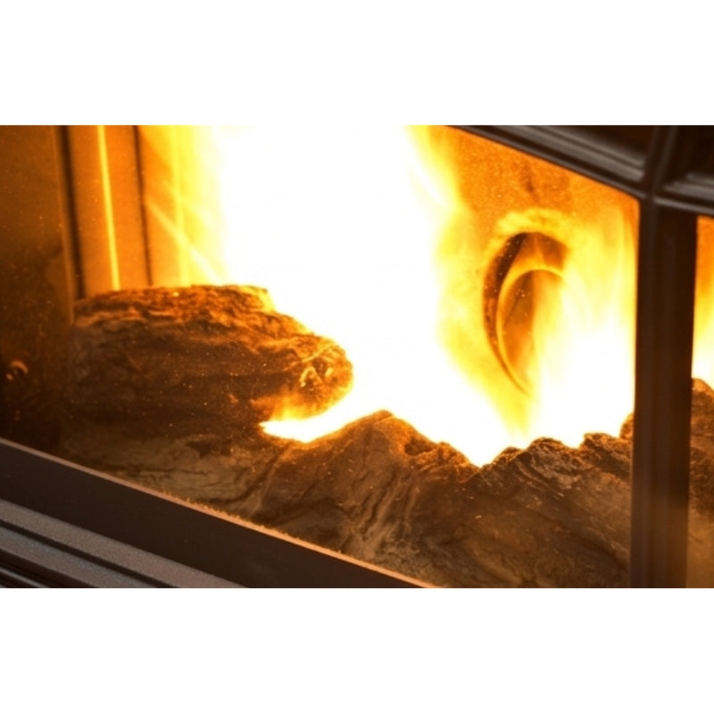 Enviro Meridian Cast Iron Freestanding Pellet Stove EFMFSC2 - Close-up of a fire burning 