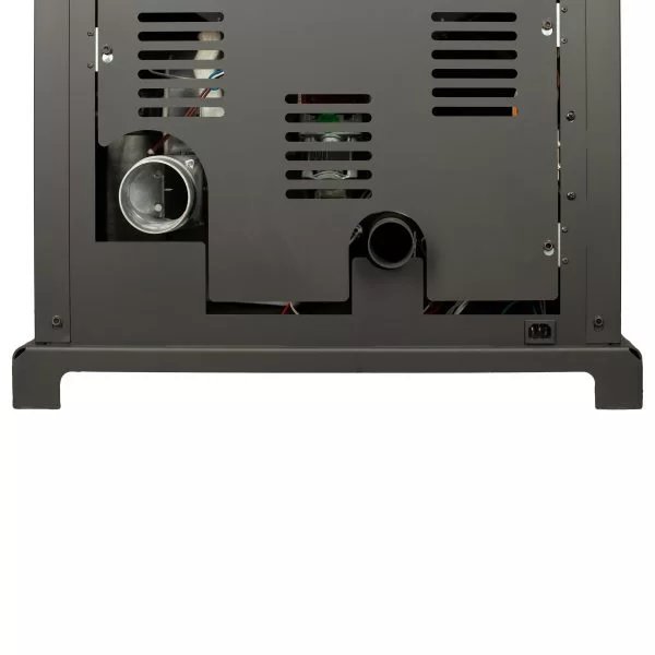 Golden Eagle GE100E Pellet Stove - Back view of a black metal cabinet