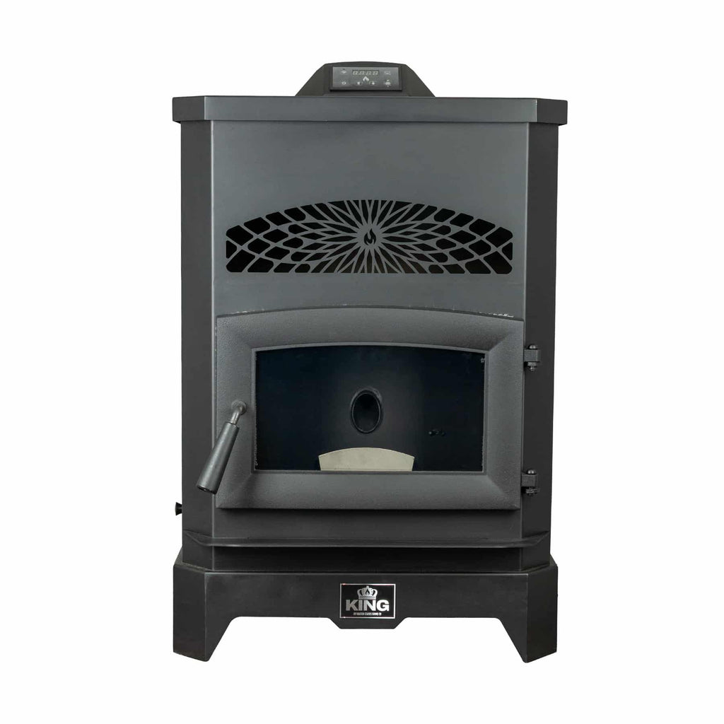 King KP130-W 130 lb Hopper Wood Pellet Stove on a white background