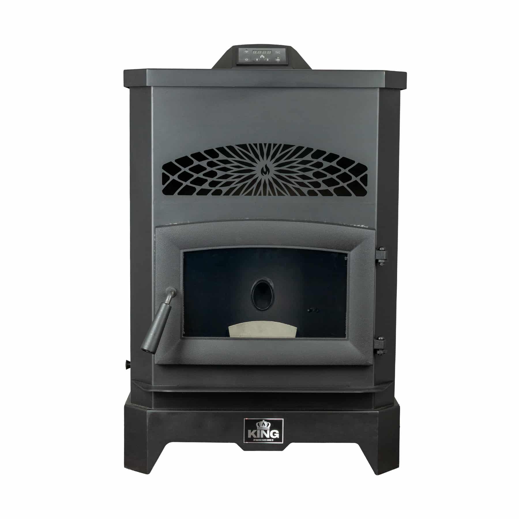 King KP130-W 130 lb Hopper Wood Pellet Stove on a white background