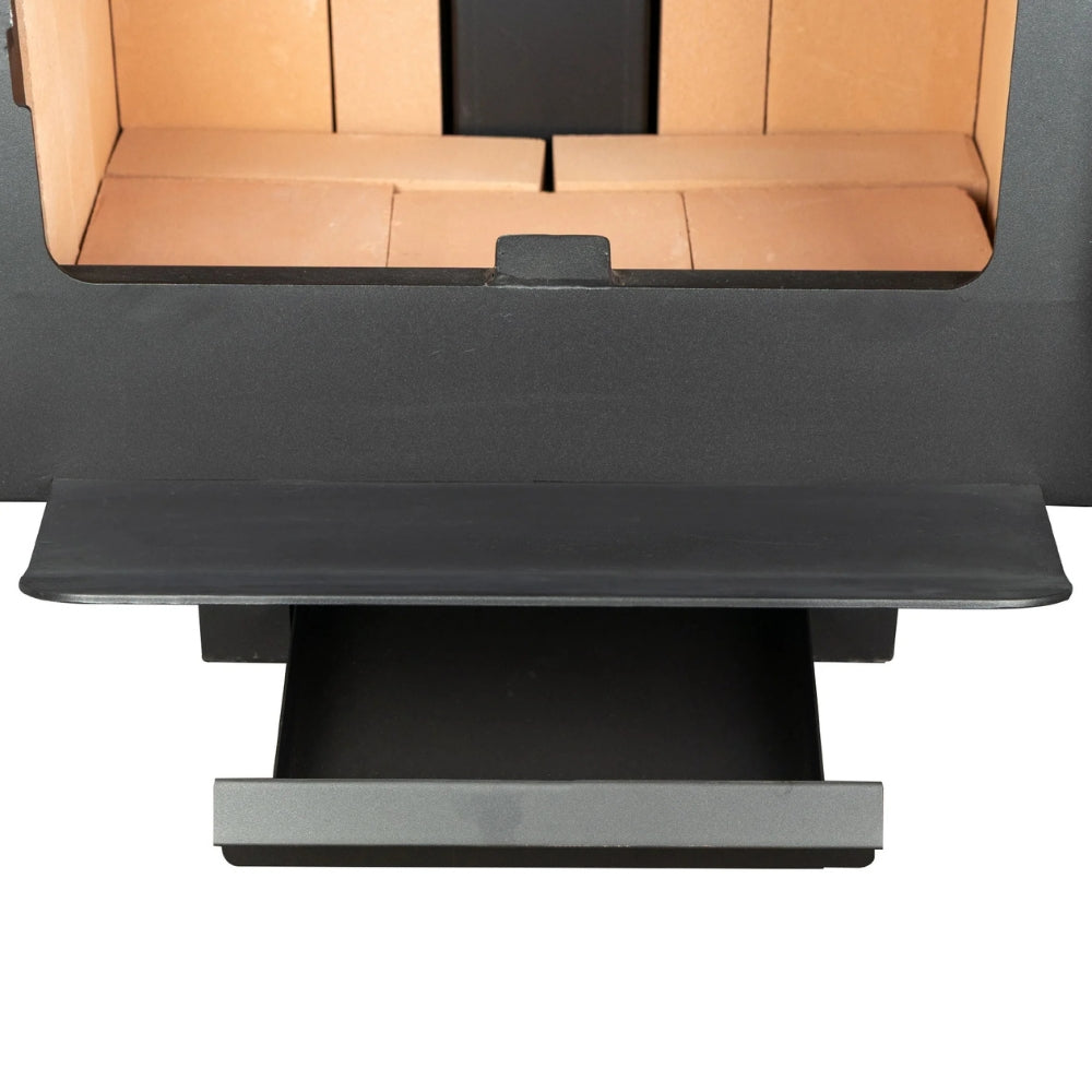 US Stove US1100E-L Black wood stove  with Legs - drawer open