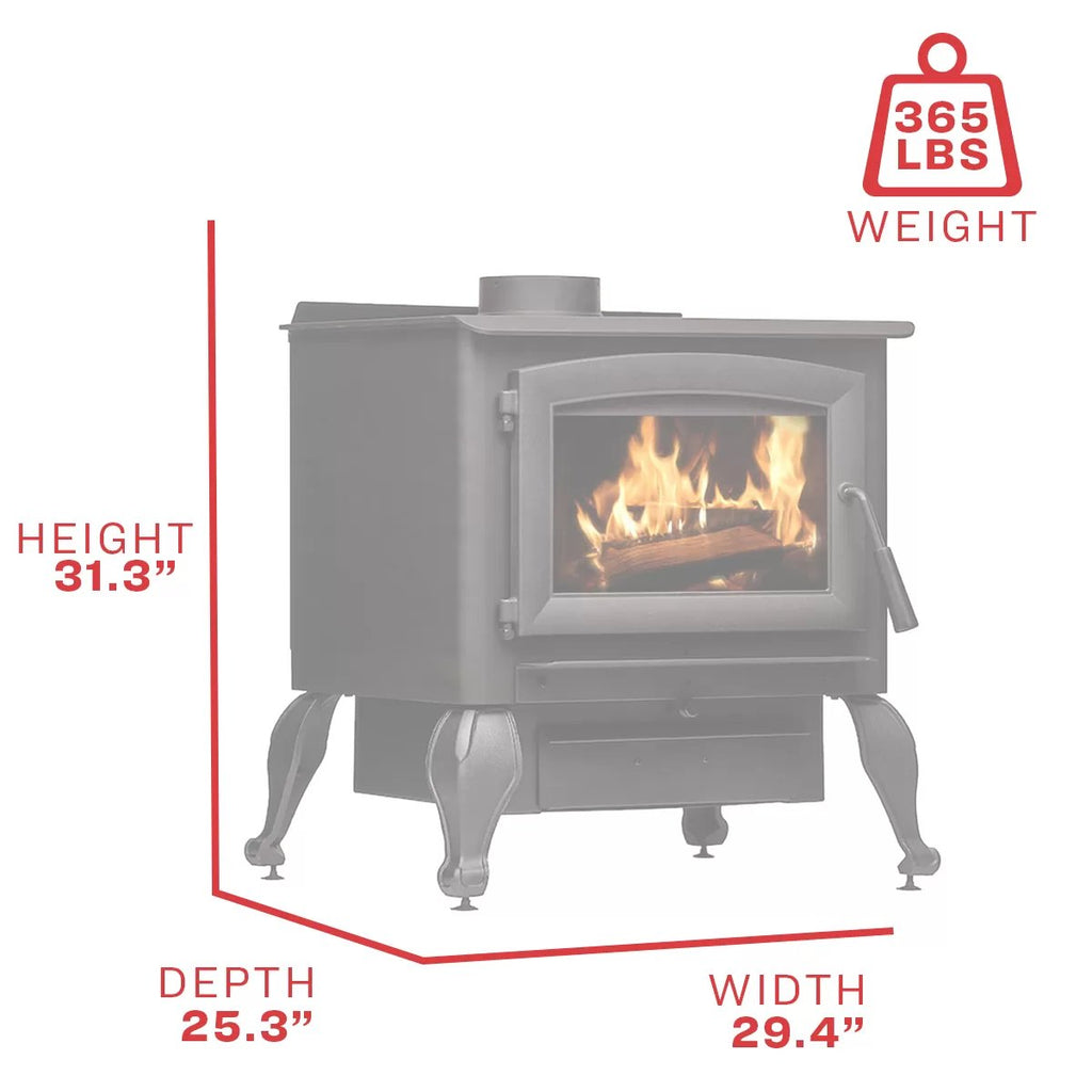 US Stove US2500E-BL Wood Stove - product dimensions