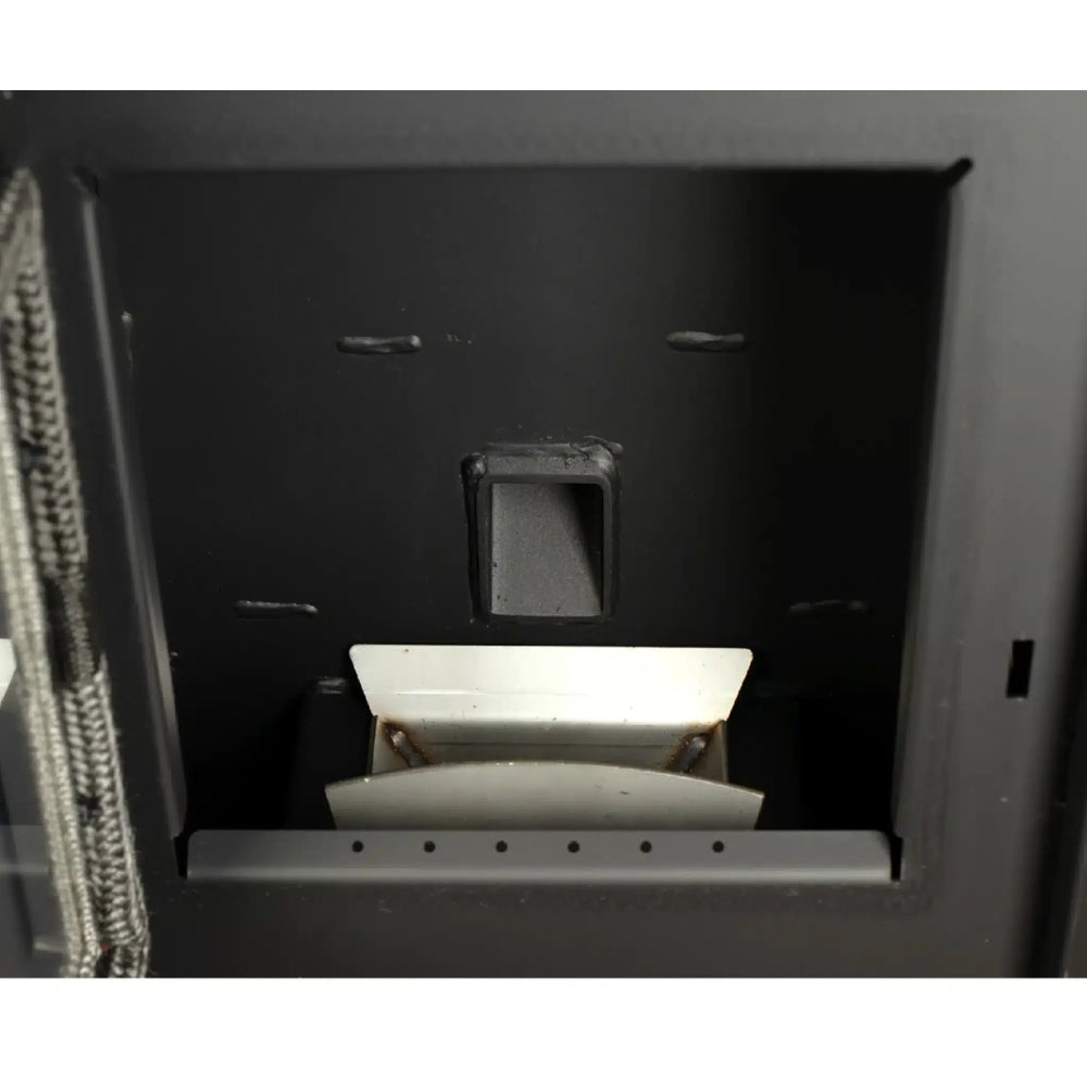 US Stove US5513-W Pellet Stove - Close-up of a black metal cabinet 