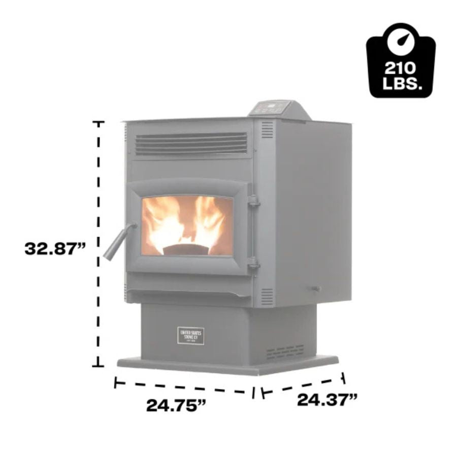 US Stove US5517-W Pellet Stove dimensions