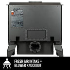 vogelzang vg2020e-p wood stove - fresh air intake and blower knockout feature